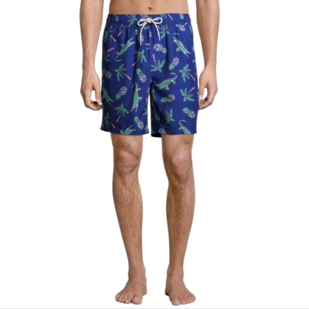 No Boundaries Men's Blue Gator Print Swimming Trunks Size XL 40-42